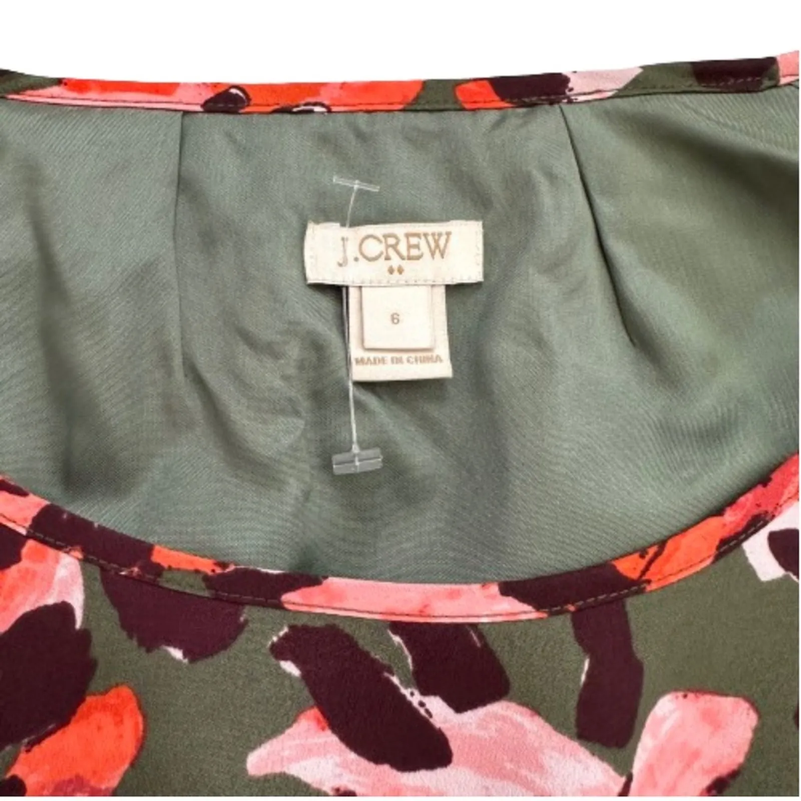 J. Crew Factory Dress Green Orange Floral Long Sleeve Tulip Hem Lined Size 6 - Image 2