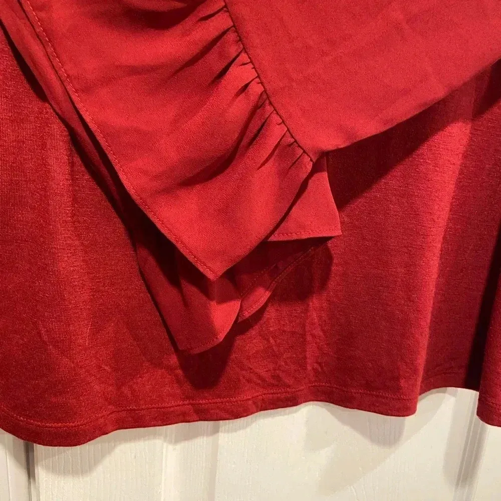 NWT Loft Red Ruffle Cuff Sheer Sleeve Scoop Neck Knit Pullover Top Blouse Size M - Image 8