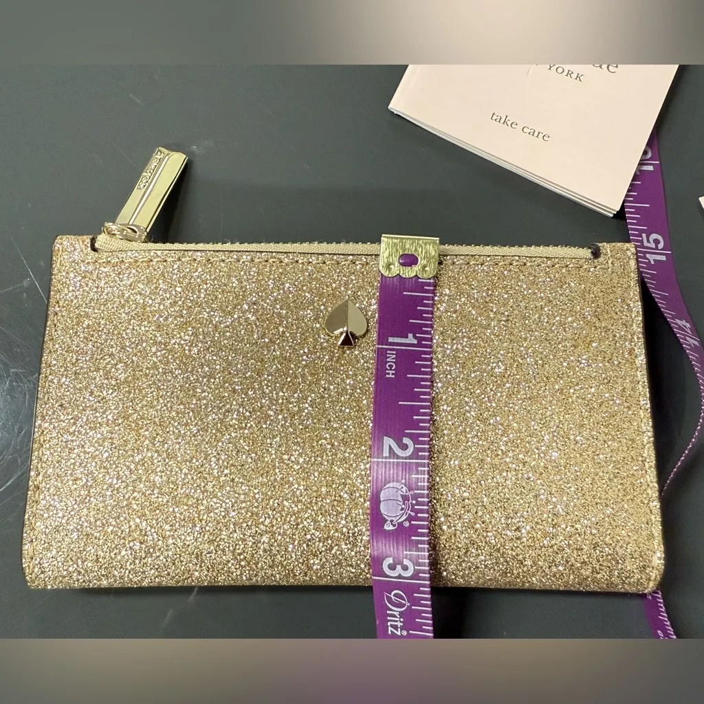 Kate Spade Burgess Court Small Slim Bifold Wallet Glitter Palegold Gold - Image 10