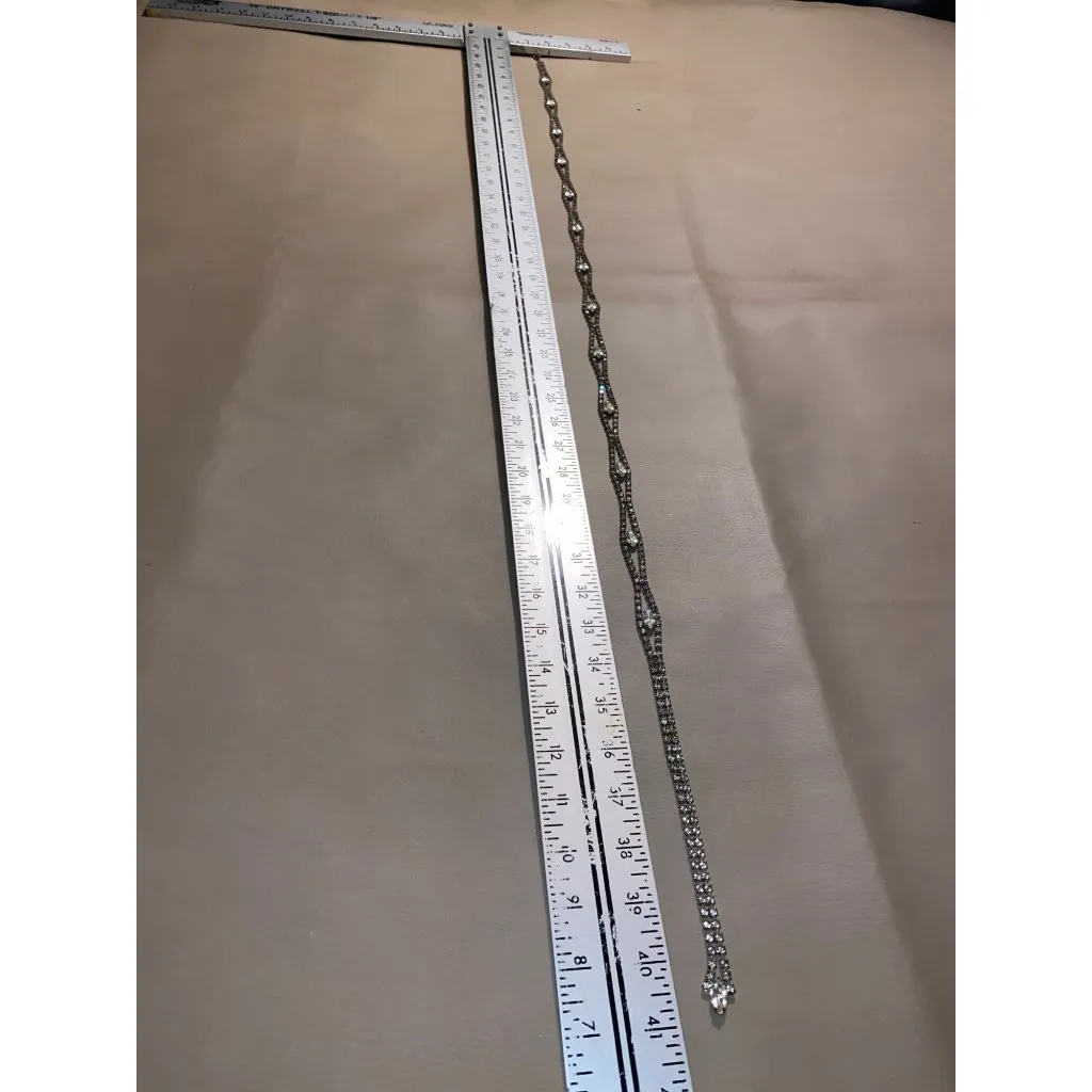 Belt White Rhinestones Double Strand Necklace 1950s Vintage Art Deco Rhinestone Silver - Image 3