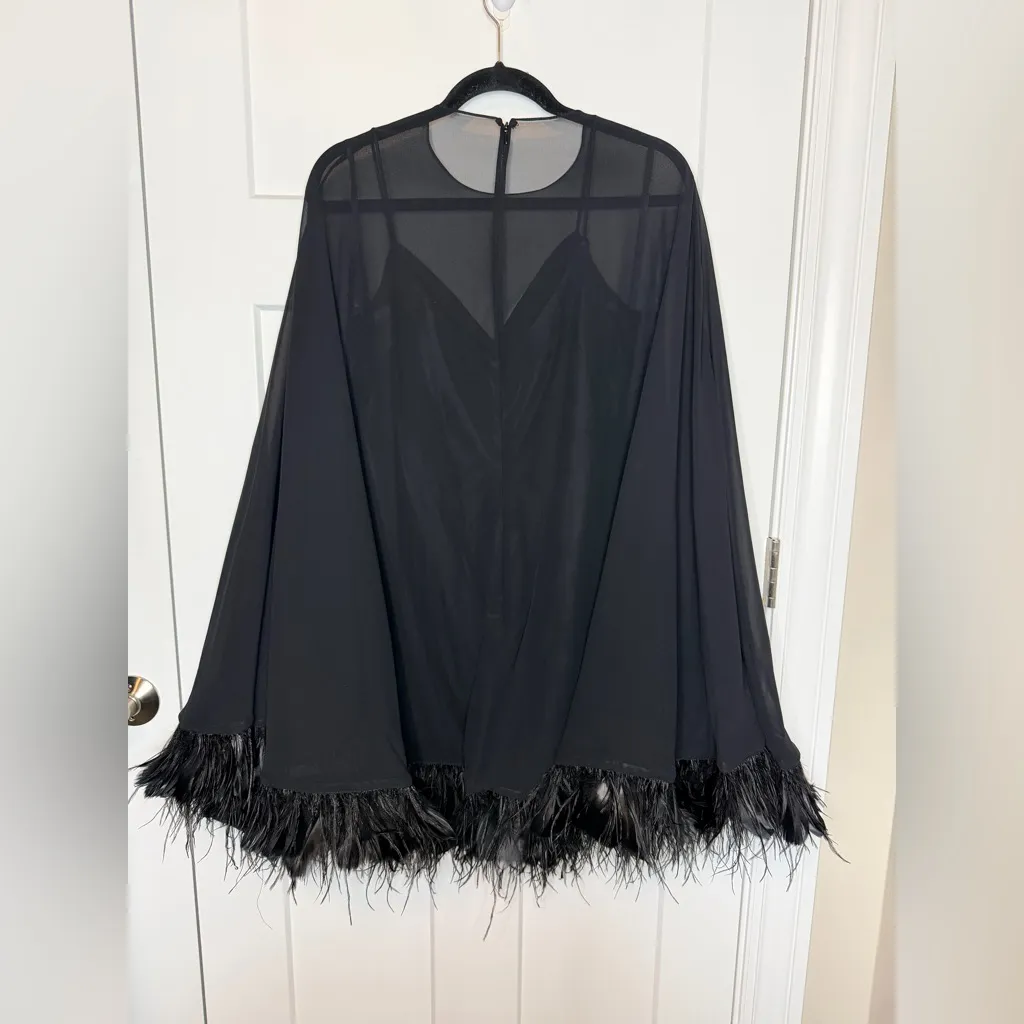 NWT Mac Duggal 11622 - Black Trapeze Feather Mini Dress - Image 3
