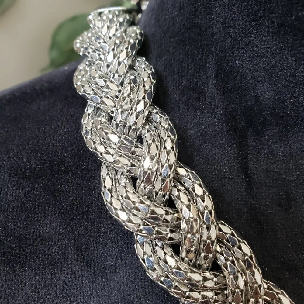 Womens Silver Tone Snake Chain Braided Mesh Choker Necklace with Lobster Clasp - Image 5