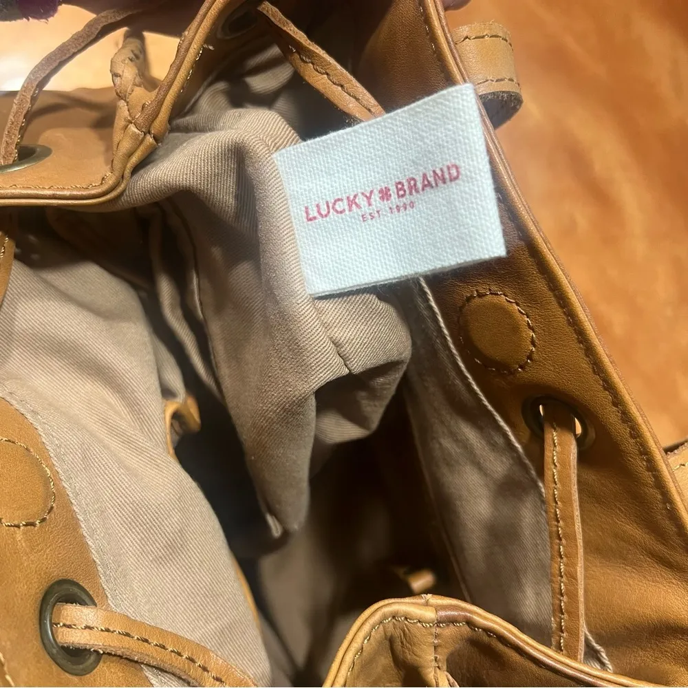 Lucky Brand Brown Leather Hobo Bucket Bag Carmel tan brown - Image 13