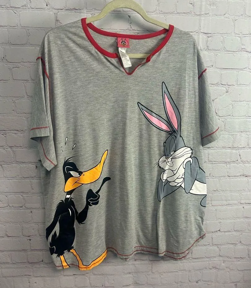 Vintage Looney Tunes sleep shirt ladies size 3X plus graphic flawed cartoons Gray - Image 4