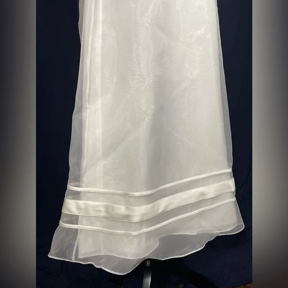 Davids Bridal Wedding Dress Tea Length Organza White Beach V Neck Halter Sz 10 - Image 7