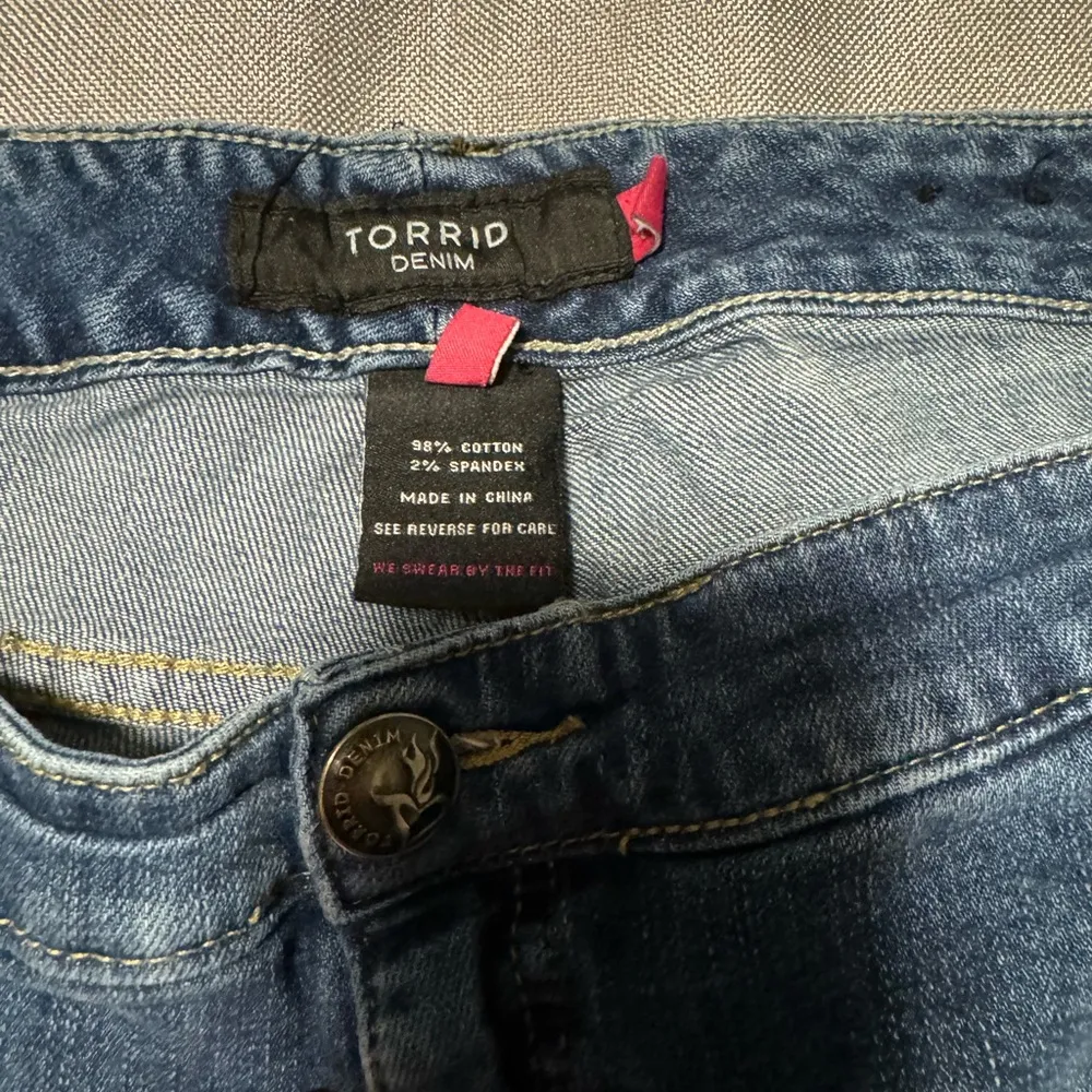Torrid Blue Distressed Jean Shorts with Frayed Hem - Image 2