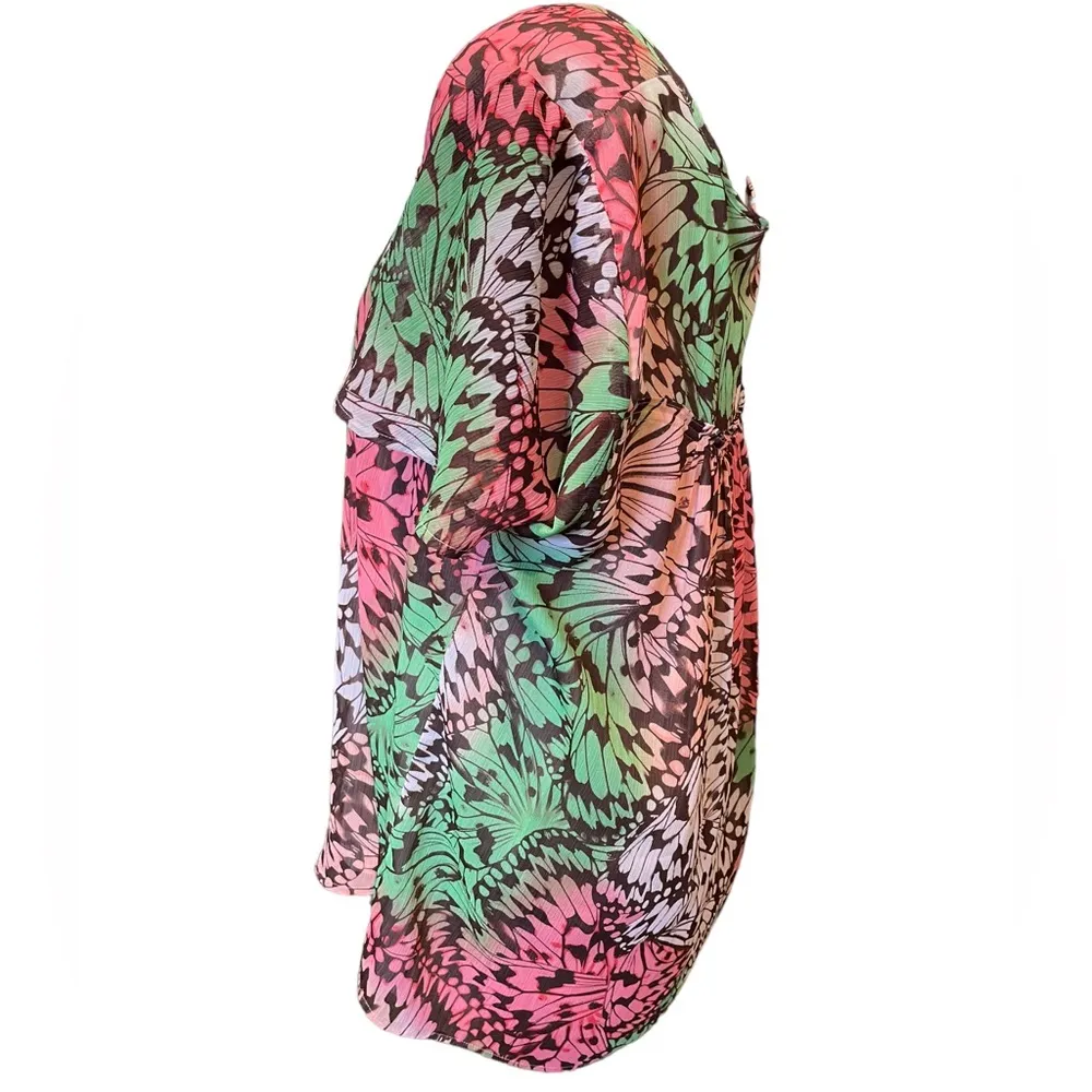 Kim Rogers Plus Size Pink Green Fairy Hippie Boho Woodland Artsy Butterfly Top - Image 4