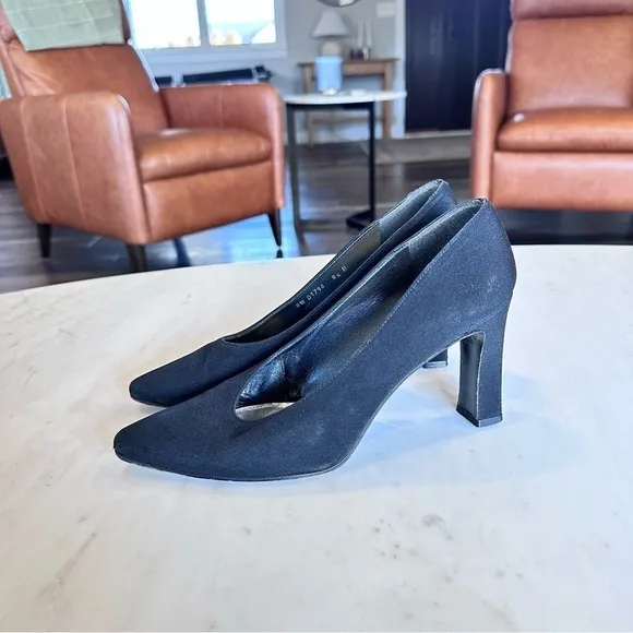 Stuart Weitzman 90s Square Pointed Toe Chunky Heel Black Pumps High‎ Heels - Image 2