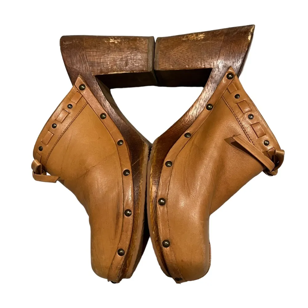 Vintage 90’s American Eagle Outfitters Leather Wooden Platform Clogs, Sz… - Image 9