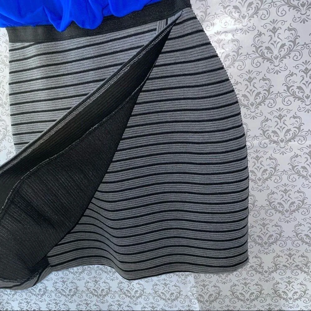 Speechless Semi formal dress size small royal blue gray round neck crisscross - Image 4