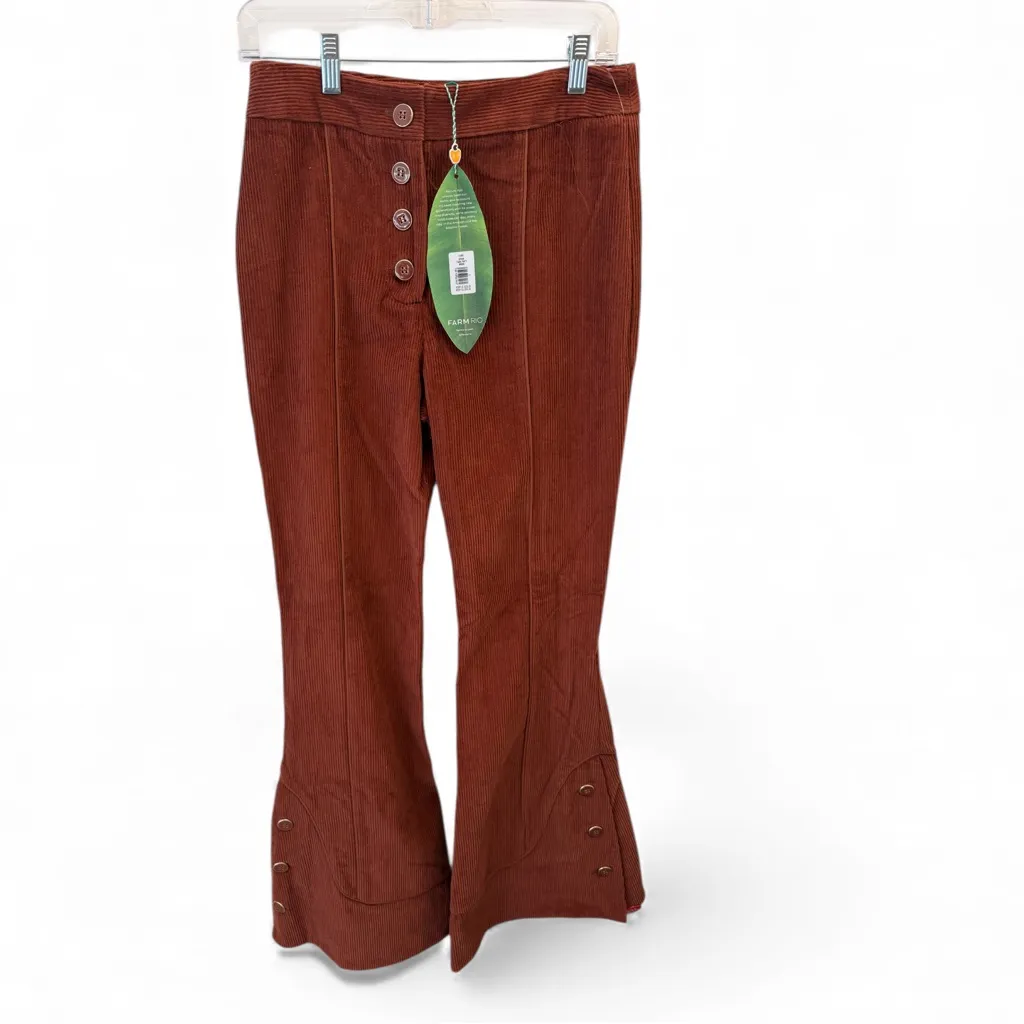 Farm Rio NWT Corduroy Button-Front Flare Pants – Brown – Size S MSRP $230 - Image 3