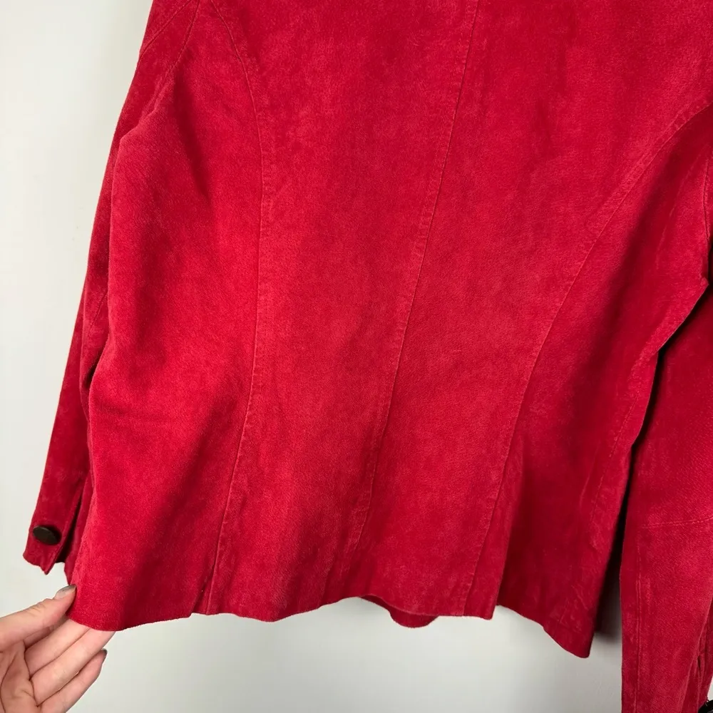 Y2K Red Suede Leather Western Chic Jacket Sz Large Corset Seam Moto - Image 16