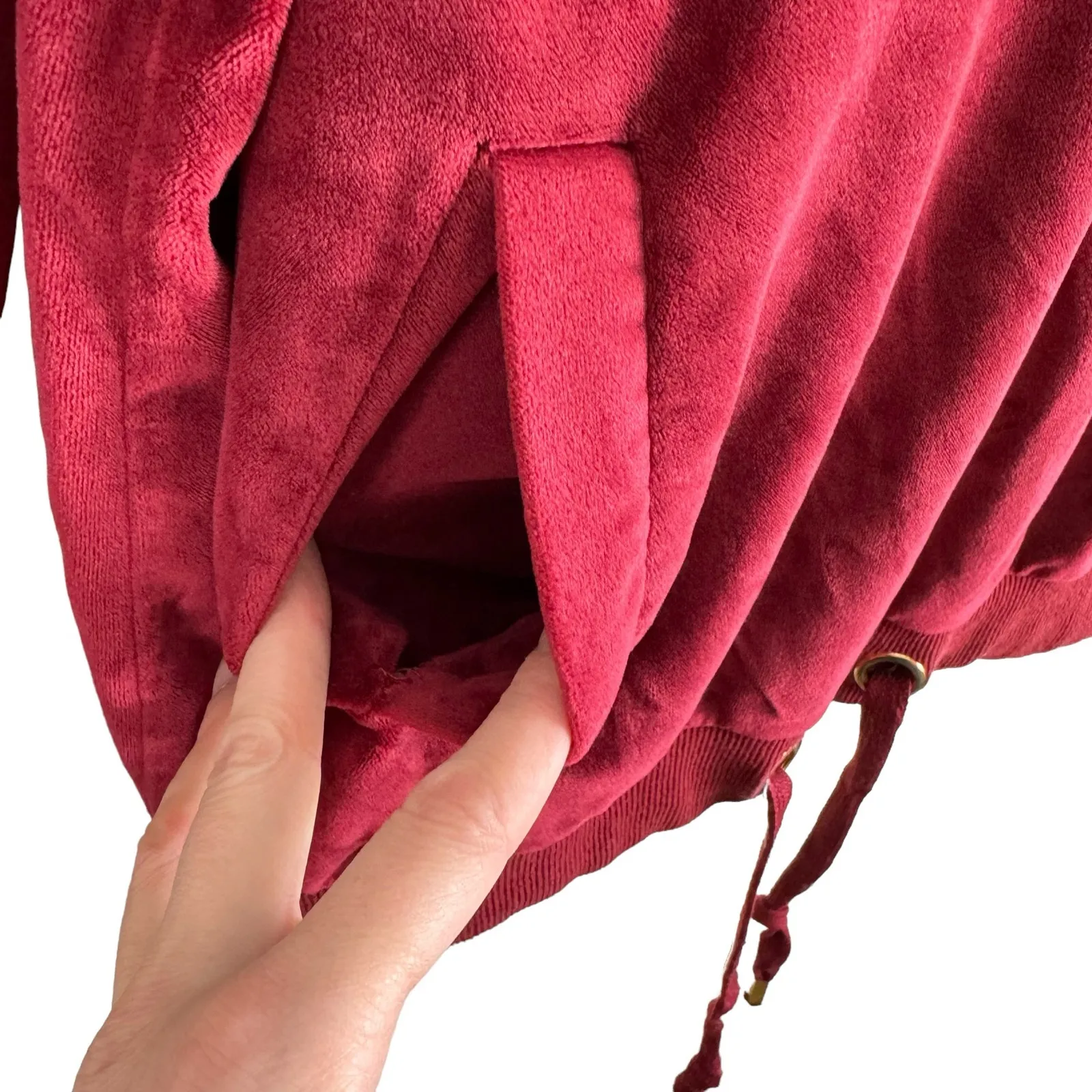 Mono B Red Hooded Plush Velour Long Sleeve Pullover Sweatshirt Pockets Size M Red Size M - Image 3