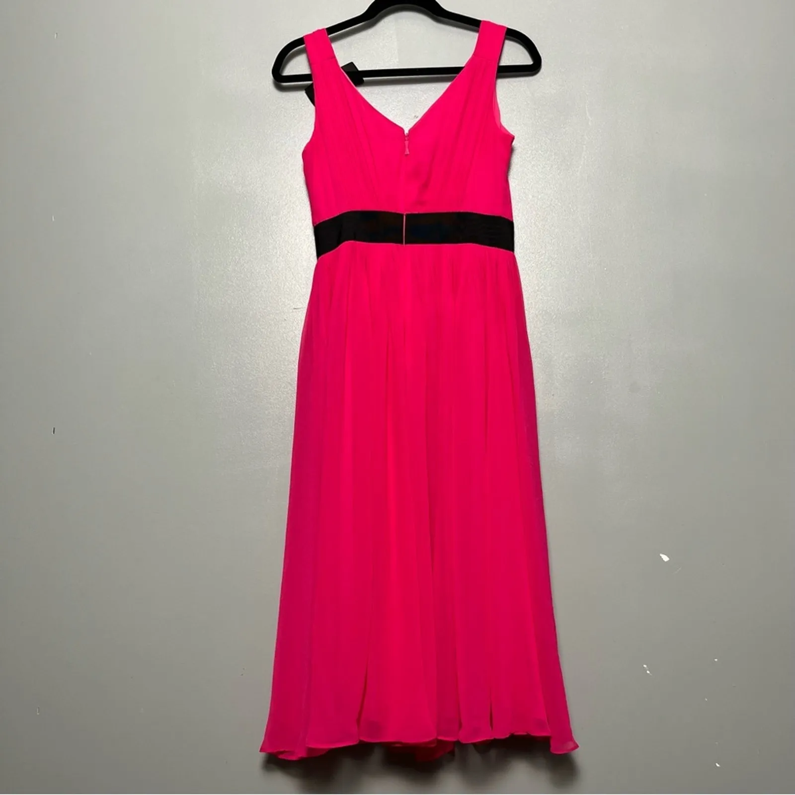 Kate Spade Chiffon Embellished Bow Midi Dress V Neck Hot Pink Women’s Size 2 - Image 2
