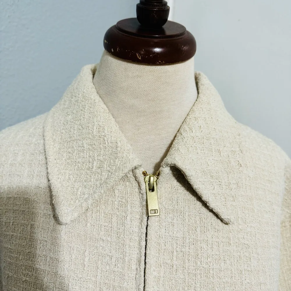 Zara Women Bloggers Favorite Ecru Textured Weave Bomber Collared Zip Jacket Sz M - Image 16