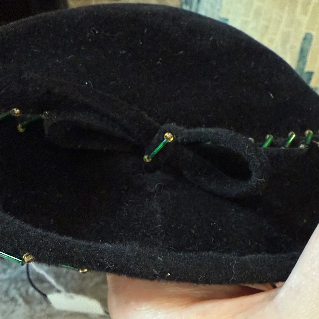 VINTAGE BORSALINO Black Hat with Green Stitching - Image 6