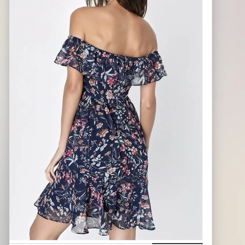 NWT Lulus My Favorite Navy Blue Floral Print Off the Shoulder Dress Size MEDIUM - Image 4