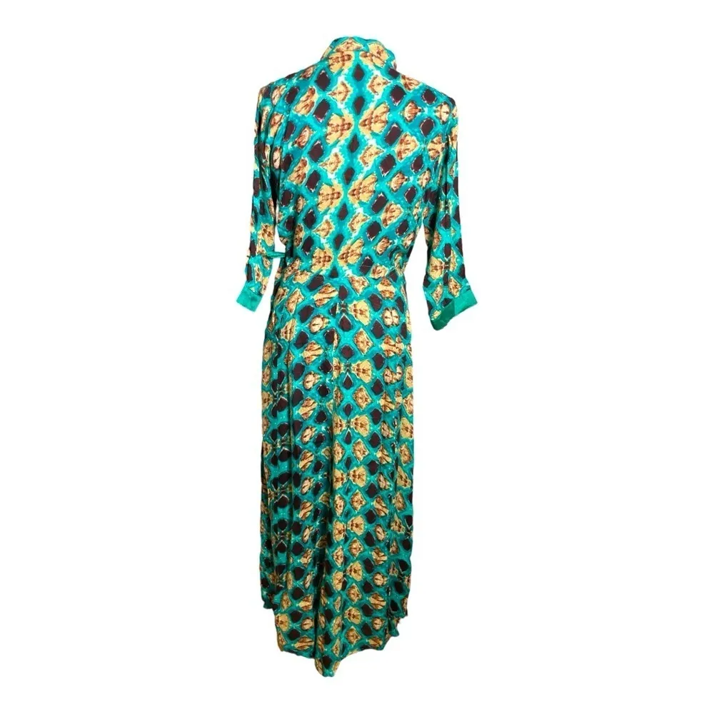 Fashor Turquoise, Brown, Tan, Mirrors and beaded emblishmed Print Maxi Dress Blue Size M - Image 3