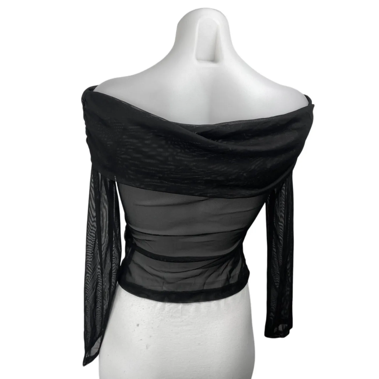 NA-KD Womens Black Off The Shoulder Long Sleeve Sheer Mesh Blouse Top Size XS - Image 2