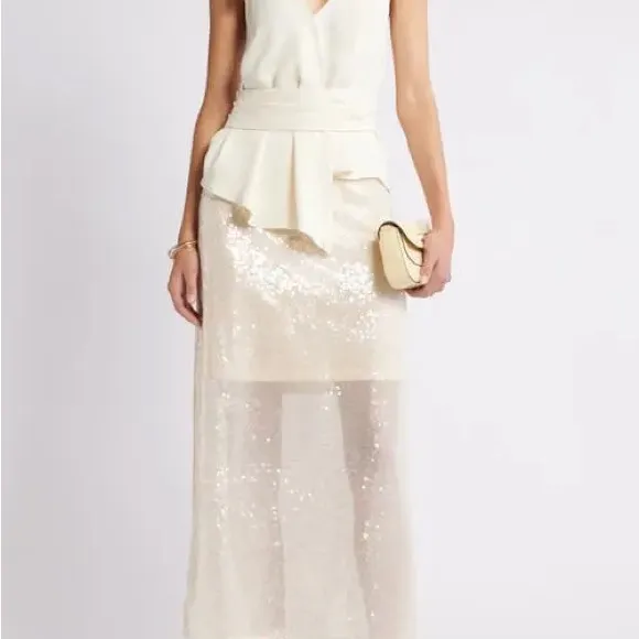 Elegant Cream Sequin Skirt midi sheer - Image 4