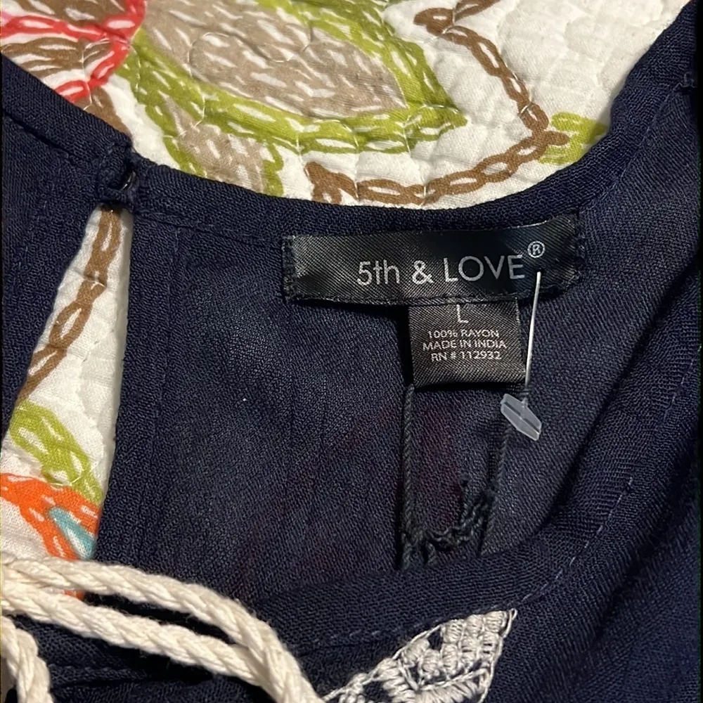 5th & Love women’s large sleeveless smock dress navy and beige knee length nwt - Image 5