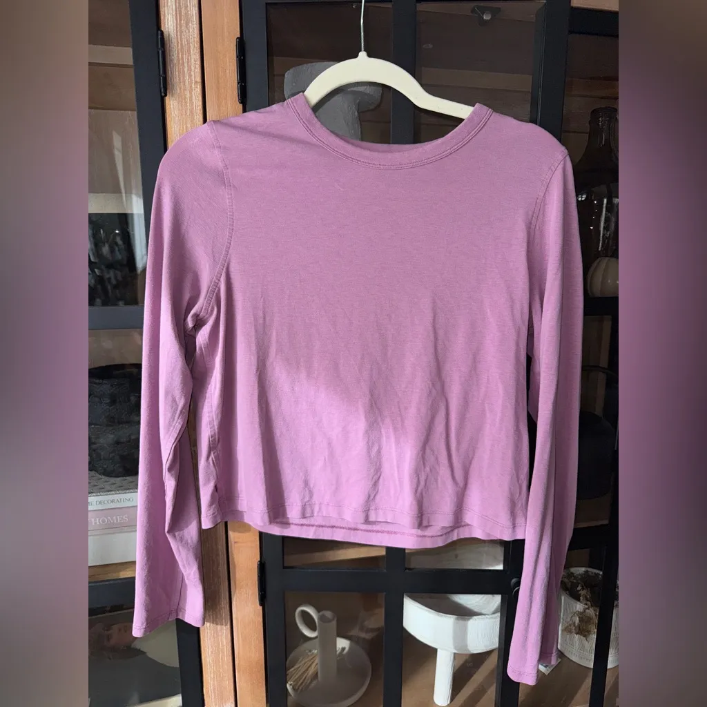 Lululemon cropped long sleeve tee Classic-Fit Cotton crew Shirt Velvet Dust - Image 5