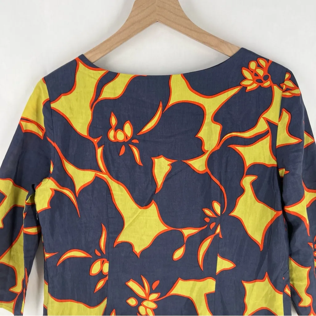 LOFT Navy Green Orange Cotton Blend‎ Tropical Floral 3/4 Sleeve Shift Dress 8 - Image 10