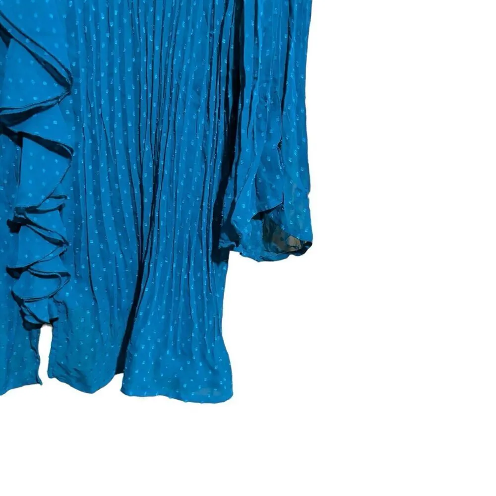 Maggie Barnes Top Womens 2X 22 24W Blue Swiss Dot Ruffle Sheer Crinkle Blouse - Image 5