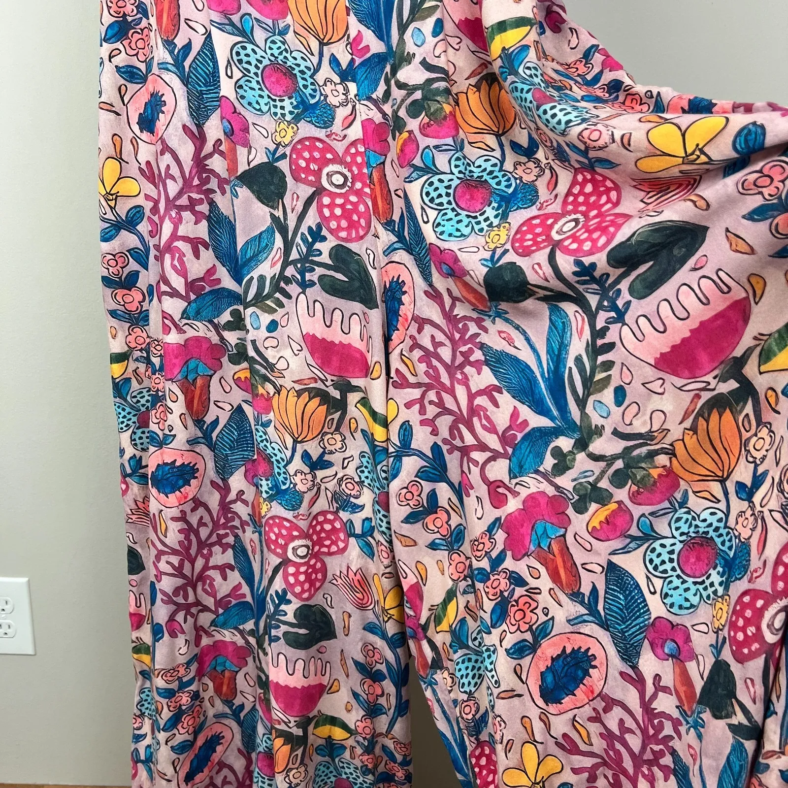 Natural Life Jumpsuit XL Pink Floral Wide Leg Boho Feminine Colorful Hippie - Image 4