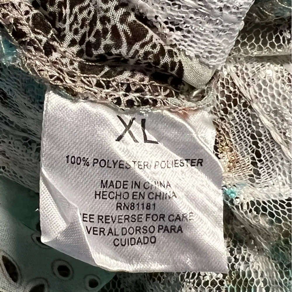 Agora Vintage Style Floral Patchwork Lace Top Size XL Snap Button Boho Festival Blue - Image 7