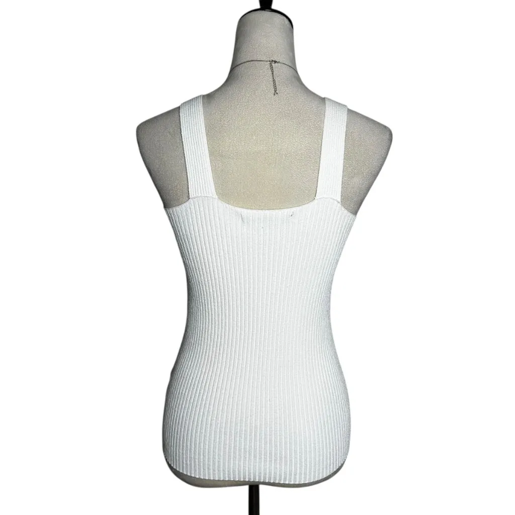 Carol Rose White Ribbed Knit Sweater Tank Top Stretch Deep V Knit Neutral Basic - Image 3