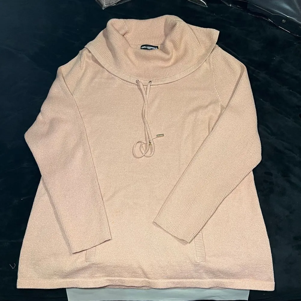 Karl Lagerfeld Paris Blush Pink Funnel Neck Sweater Pullover w/Kangaroo Pckt-XL - Image 2
