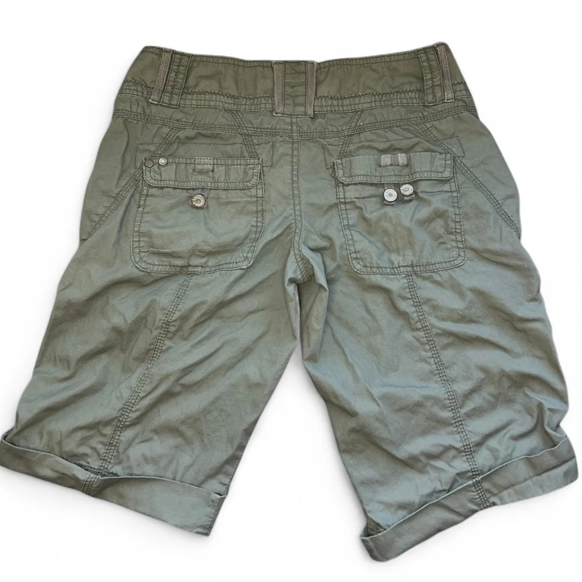 Almost famous green Y2K cargo shorts granola girl long shorts vintage jorts - Image 5