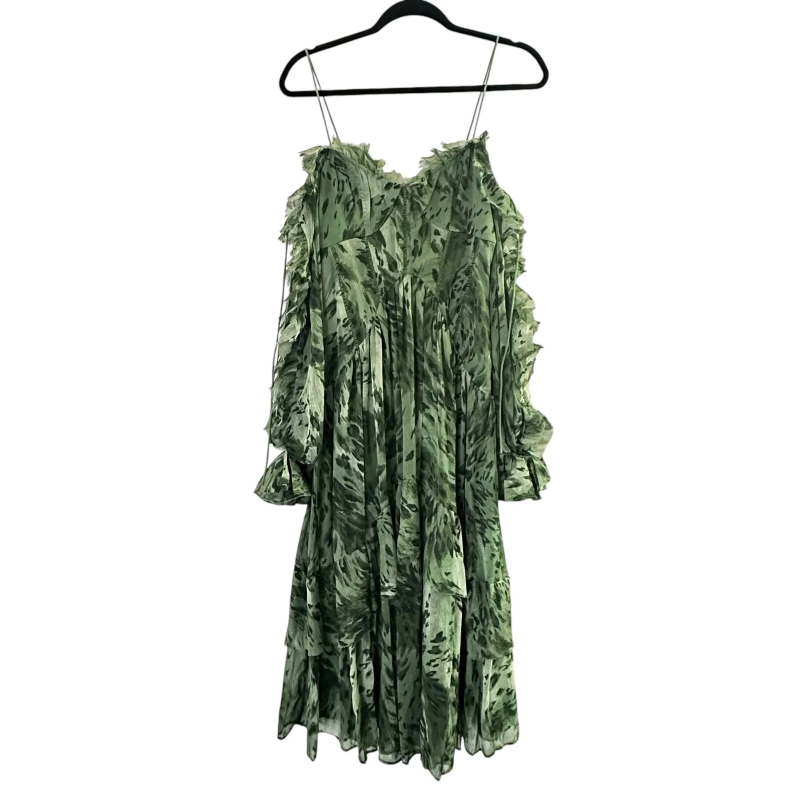 ASOS DESIGN ruffle midi dress with open sleeves and ties in green floral print - Image 3