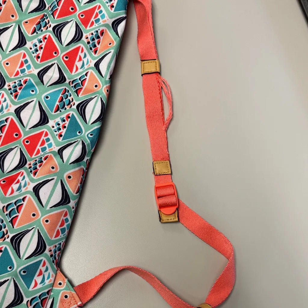 Vera Bradley Coral and Teal Go  Fish Print Backpack - Image 7