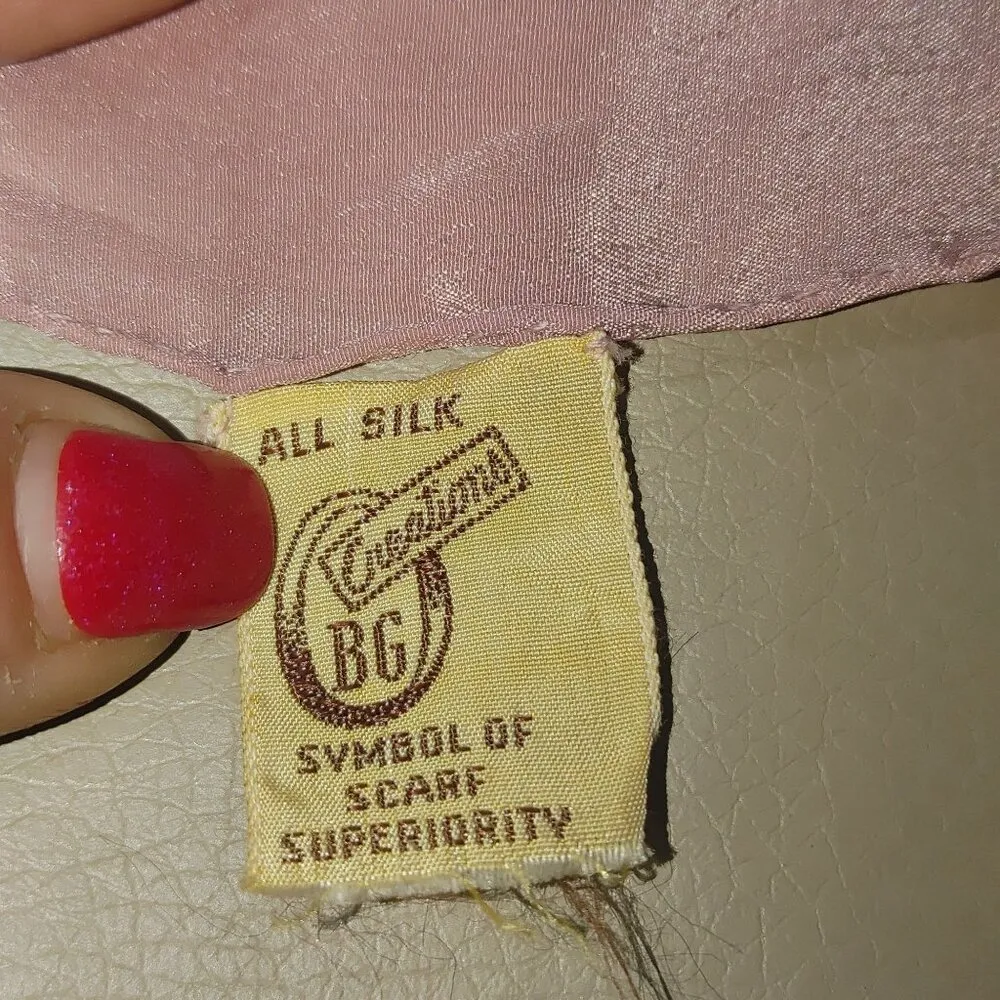 Vintage Small Craventte Silk BG Creation Scarf Pink Blue Teal Geometric Design - Image 3