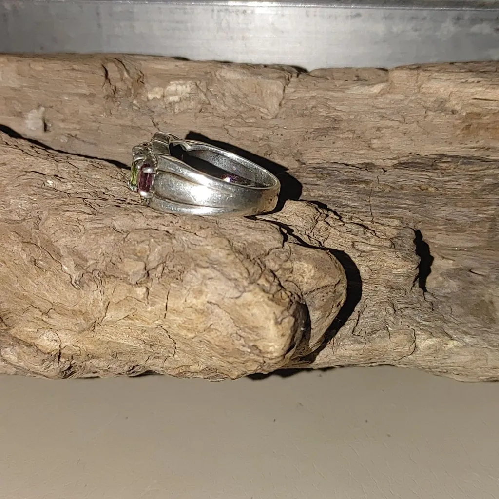 Vintage Marcasite Sterling Silver 925 Ring Prong Multi Colored Gemstones Stamped - Image 8