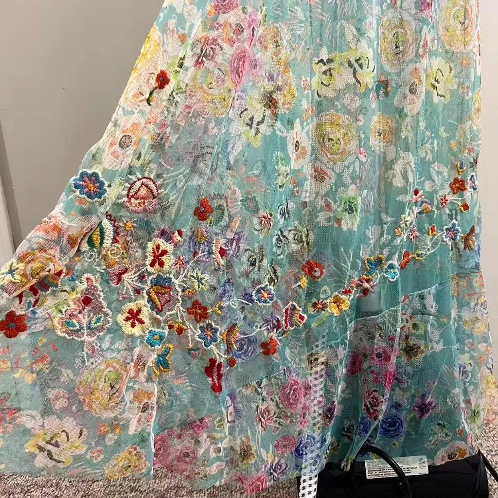 $458 NWT Johnny Was BIYA Forever Flower Floral Mesh Embroidered Maxi Dress S - Image 9