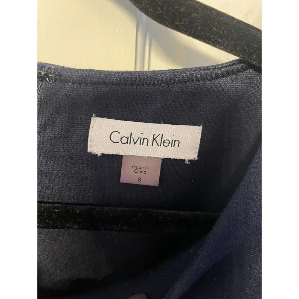 Calvin Klein Sleeveless Dress Navy Blue Womens Size 8 Gold Zipper Detail Sheath - Image 3