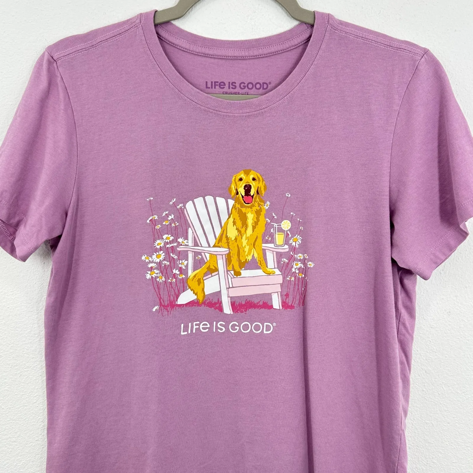 Life is‎ Good Womens Crusher Lite T-Shirt Medium Purple Golden Retriever Dog Tee - Image 2