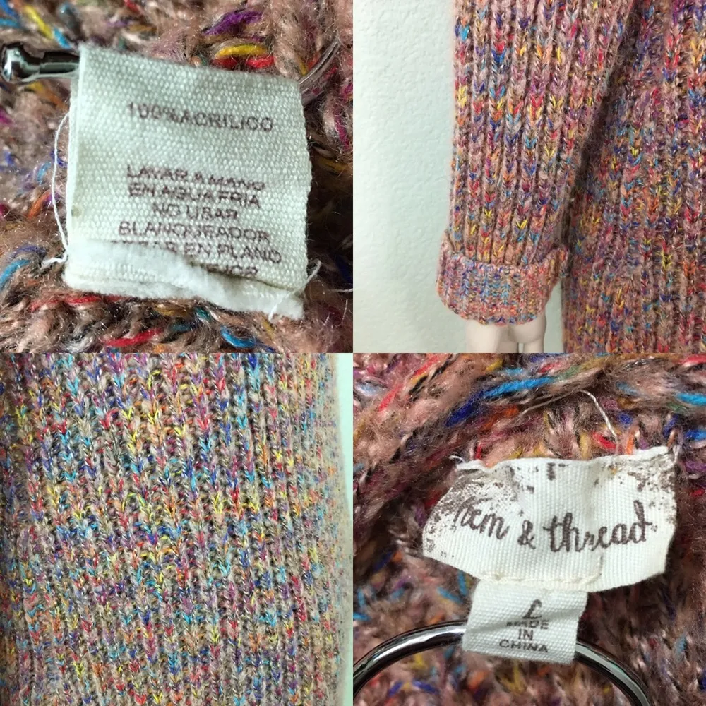 Hem & Thread Knit Open Cardigan Rainbow Flecks L - Image 10