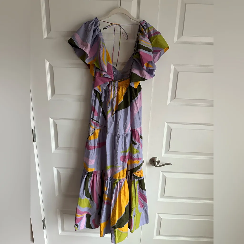 La‎ Ligne Stella Maxi Flutter Sleeve Open Back Dress Lavender Multi Small NWT Purple - Image 12