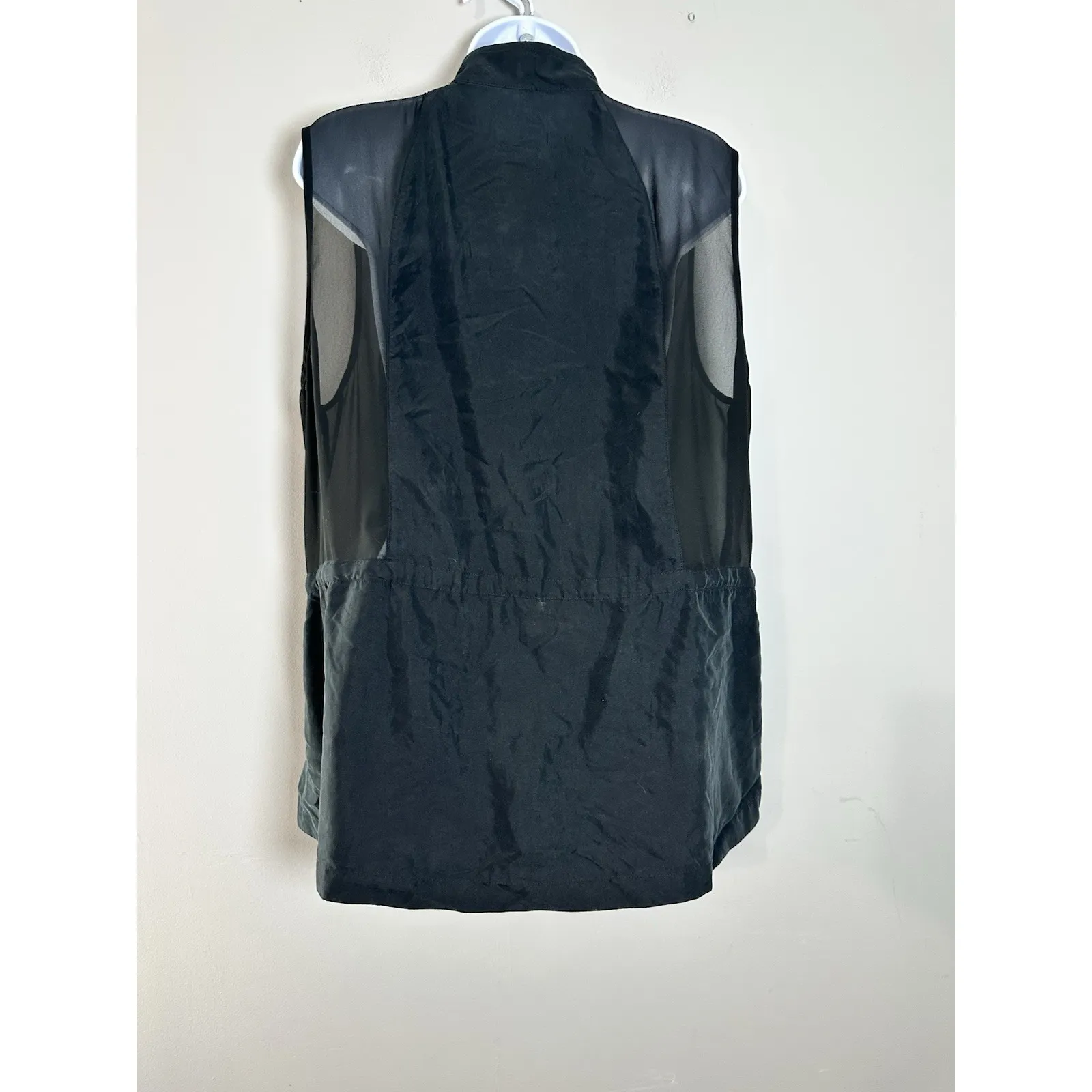 Vince Camuto Black Utility Vest 1X Sheer Back Gold Hardware Drawstring Waist - Image 4