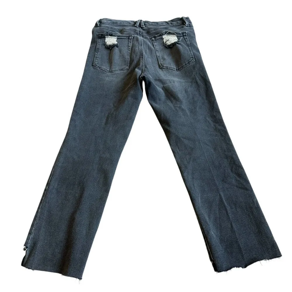 Good American Straight Leg Jeans Grey Chewed Hem Stretch Cotton Size 6 Women's - Image 7