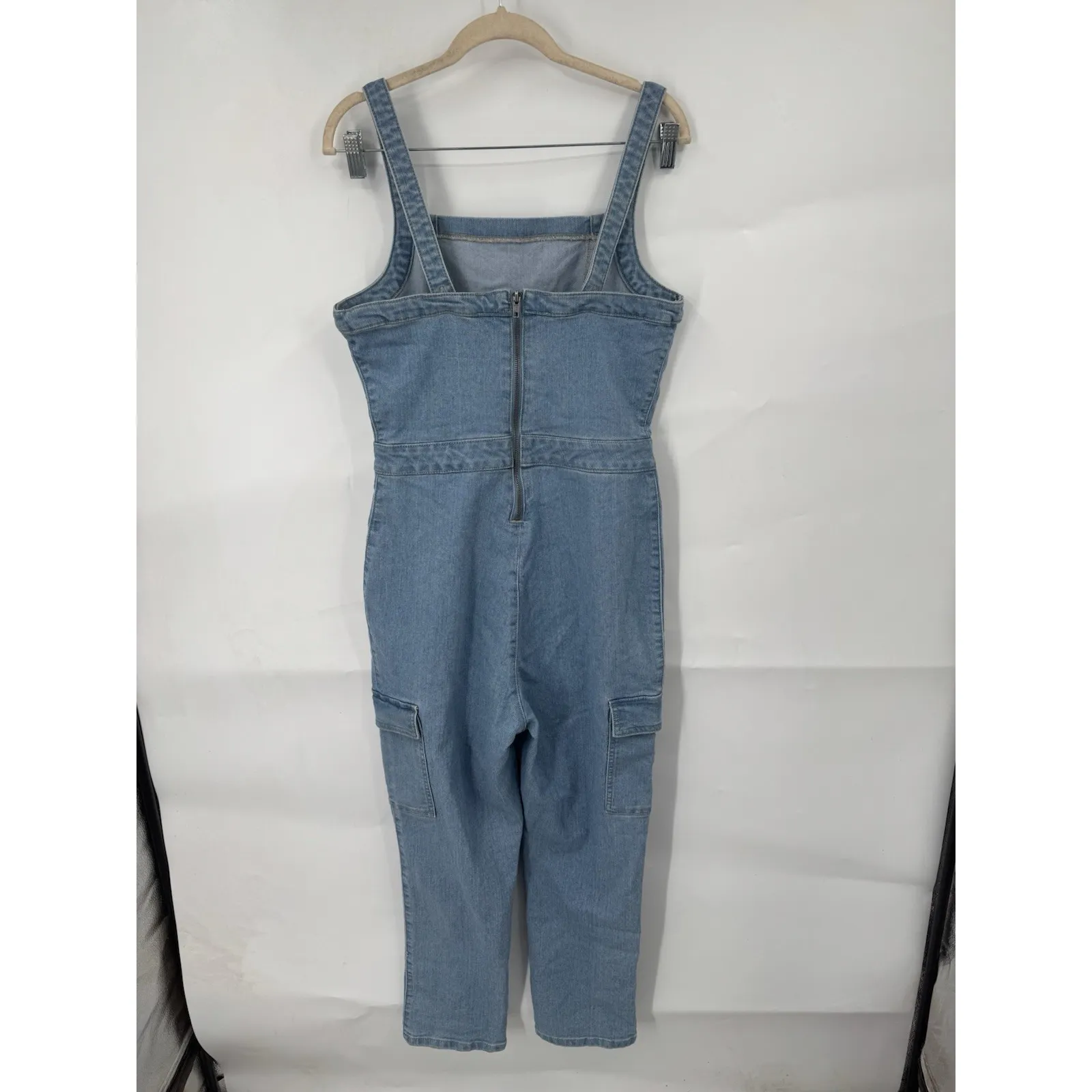 Tinseltown Belted Denim Jumpsuit Juniors Large Blue Preppy Grunge Skater Cargo - Image 3