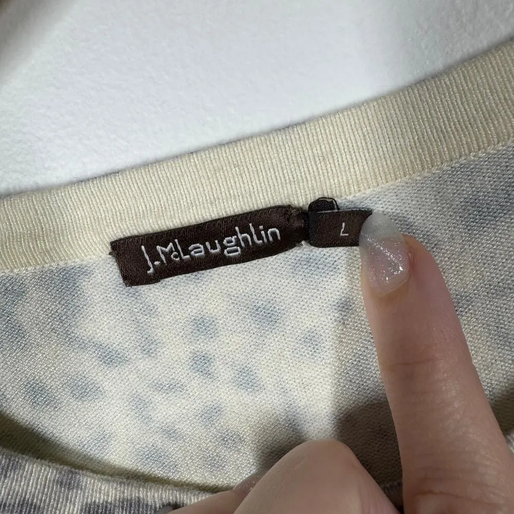 J. McLaughlin Cardigan Women L Gray White Leopard Print Long Sleeve Modal Modest - Image 5