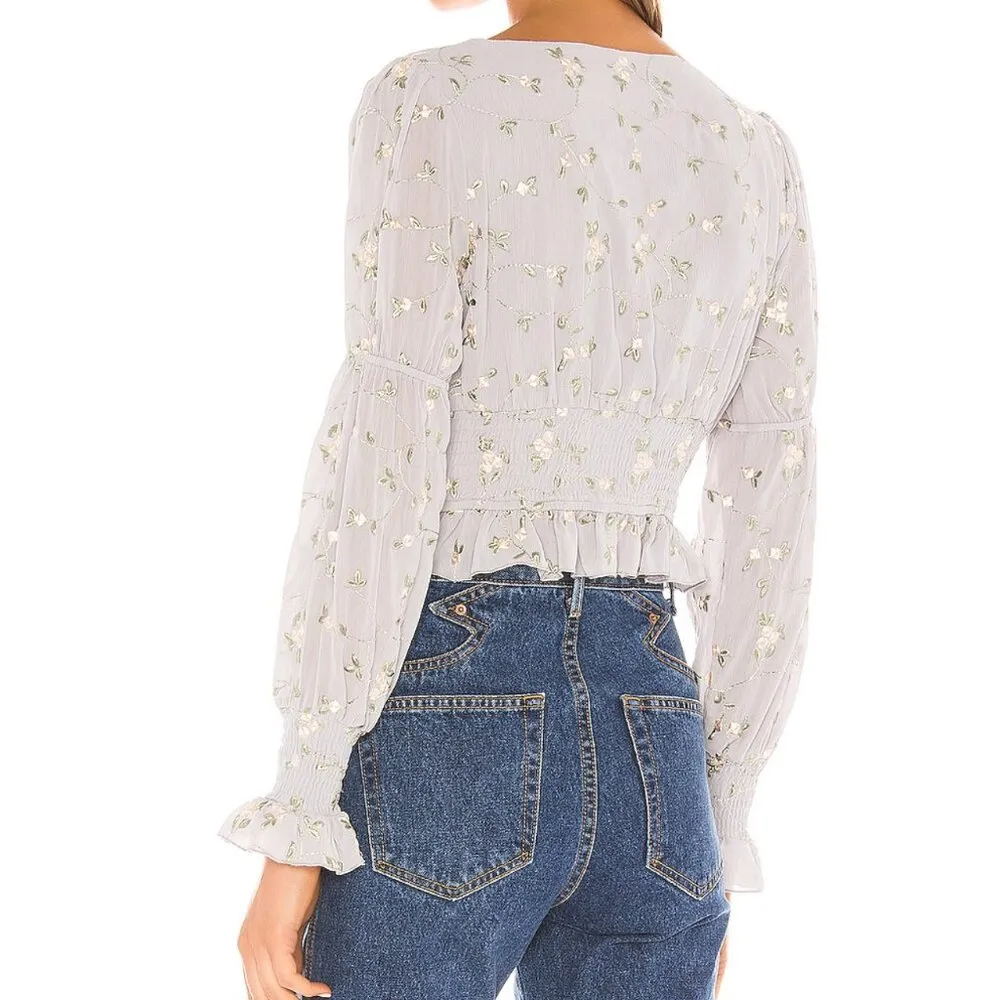 Majorelle Emerson Top floral embroidered smocked crop womens Purple (small) cute - Image 4