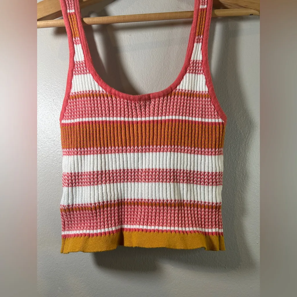 Kitschy 70s Retro Multicolor Striped Ribbed Knit Soft Autumn Layering Tank Top L - Image 6