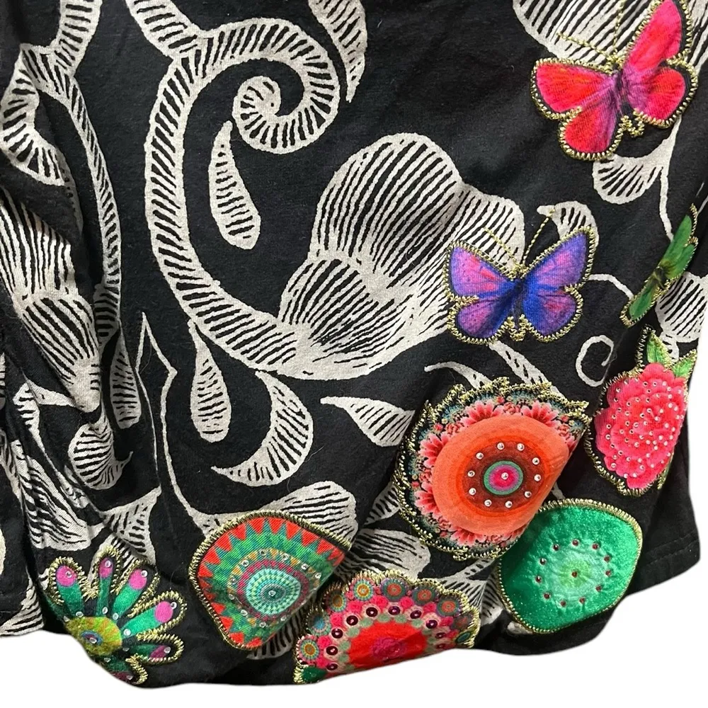 Desigual Butterfly Embellished Floral Faux Wrap Sleeveless Top - Image 3