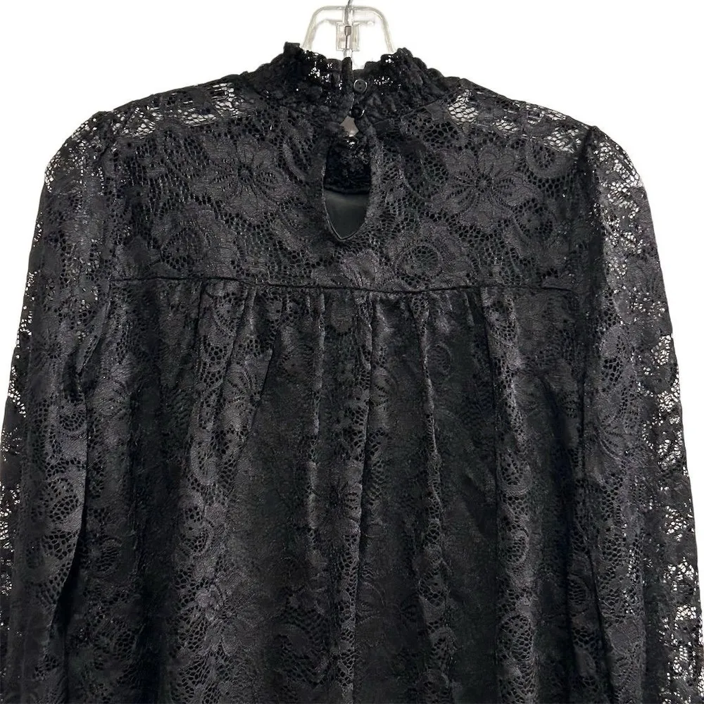 Anthropologie Cable & Gauge Women's M Black Lace High Neck Long Sleeve Blouse - Image 6